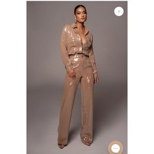 Tan Sequin Trousers , Matching Top,and Bralette